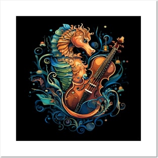 Seahorse Playing Violin Posters and Art